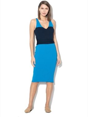 Pinko - Blue Colorblocked Rib Knit Sleeveless Dress Sz M NWOT